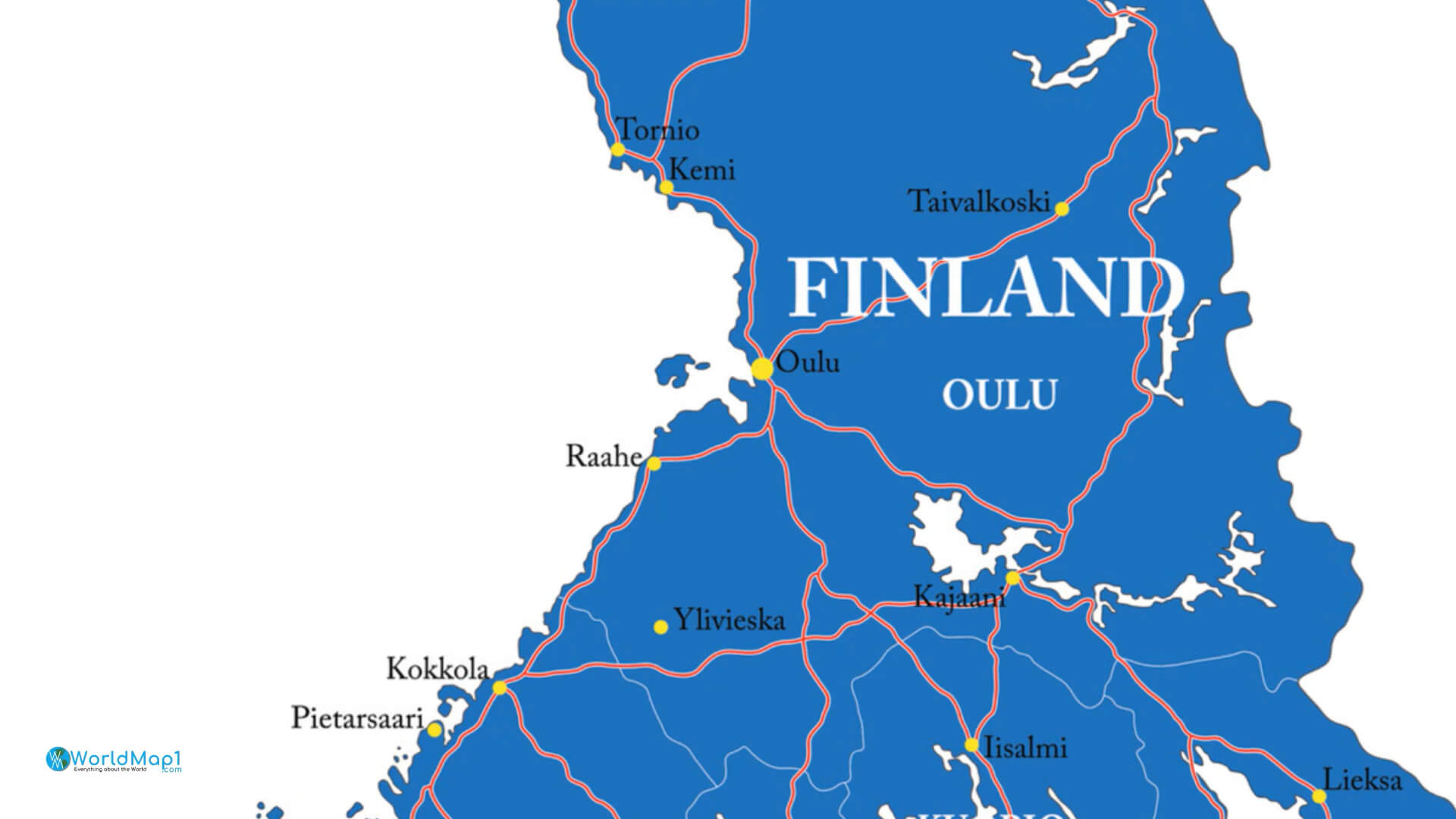 Roads Map of Oulu and Northern Finland